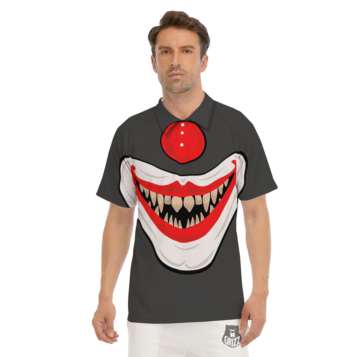 Smiling Clown Halloween Print Men's Golf Shirts-grizzshop