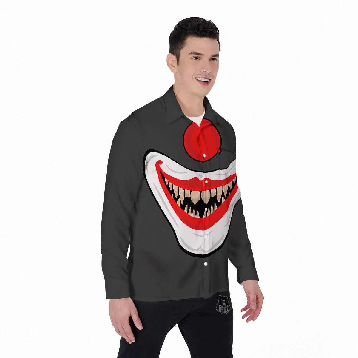 Smiling Clown Halloween Print Men's Long Sleeve Shirts-grizzshop
