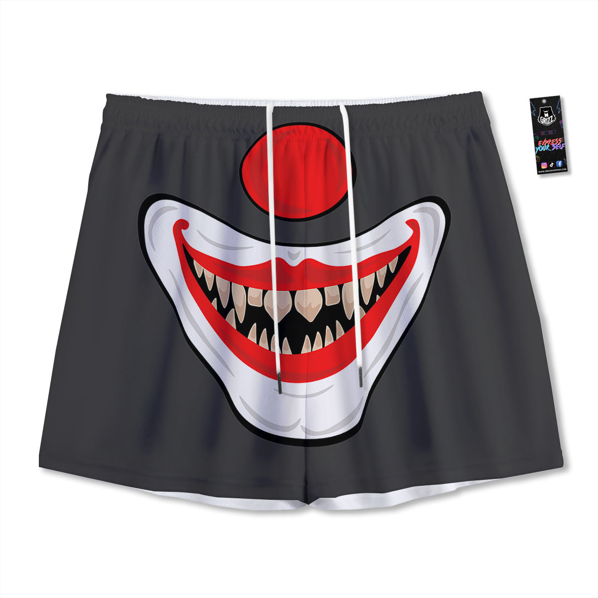 Smiling Clown Halloween Print Mesh Shorts