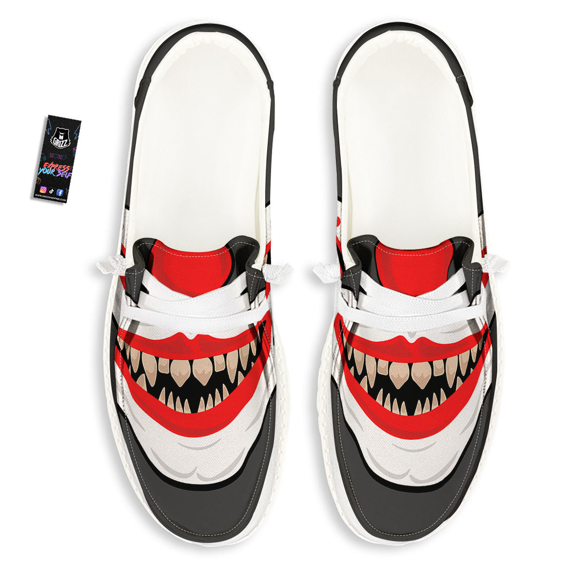 Smiling Clown Halloween Print White Loafers-grizzshop