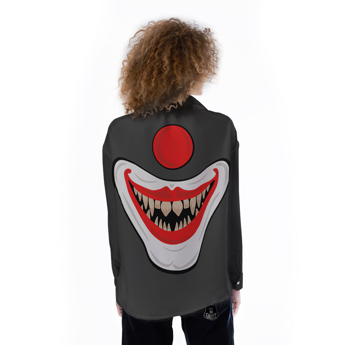Smiling Clown Halloween Print Women's Long Sleeve Shirts-grizzshop