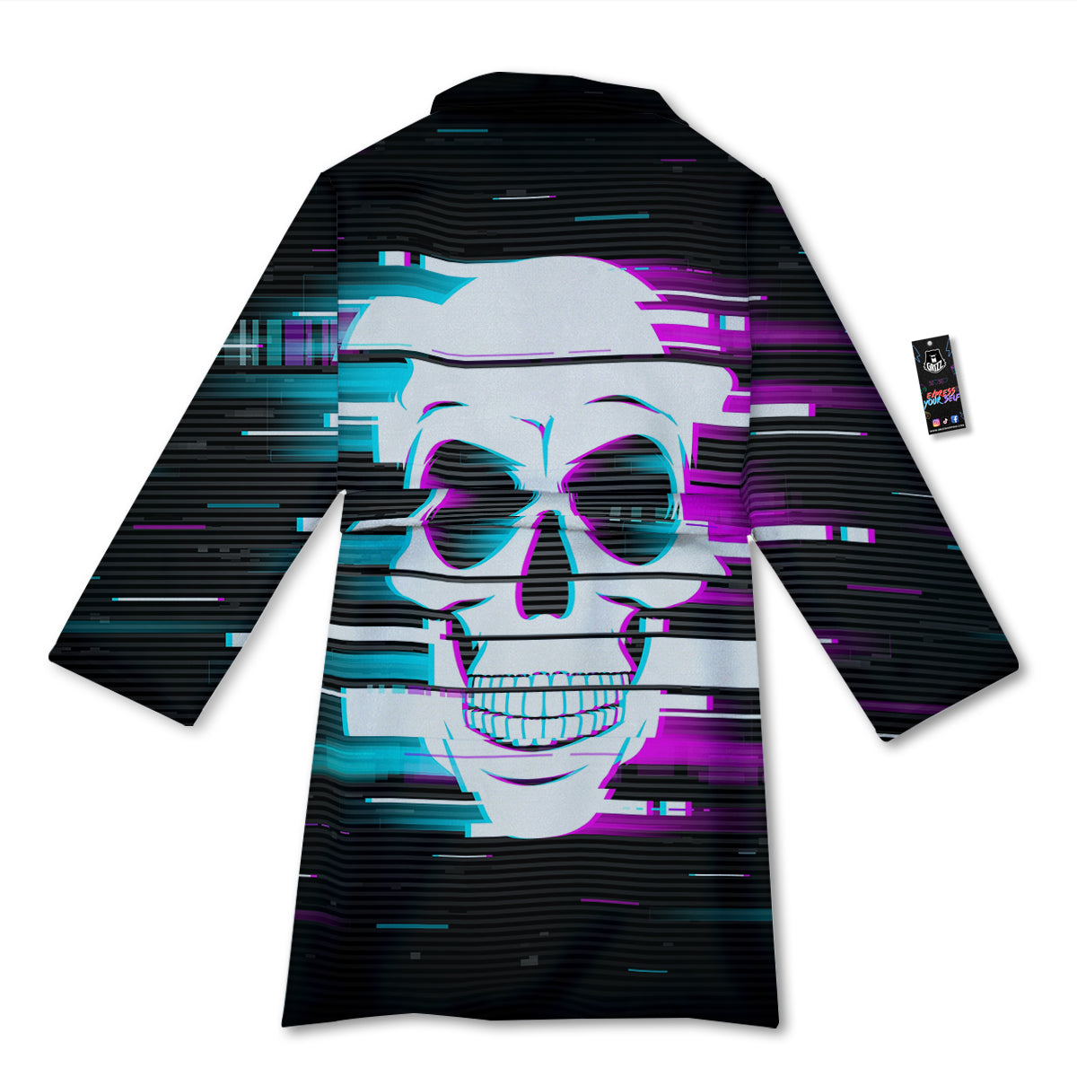 Smiling Skull Glitch Print Bathrobe-grizzshop