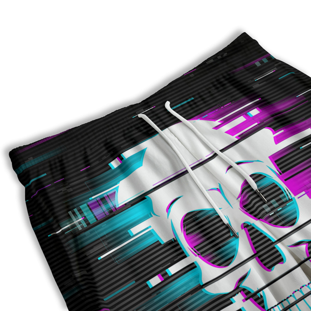 Smiling Skull Glitch Print Men's Athletic Shorts