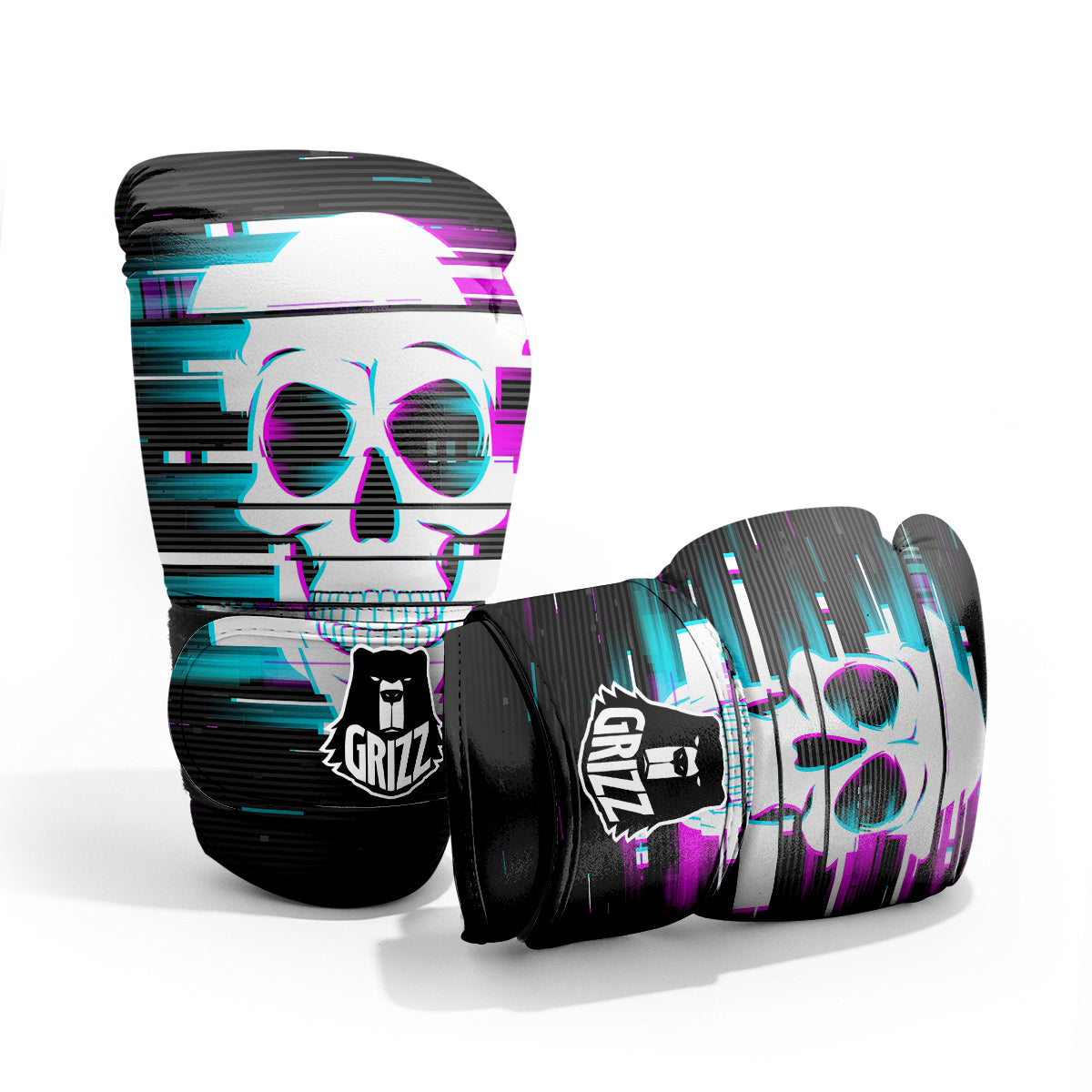 Smiling Skull Glitch Print Pro Boxing Glove