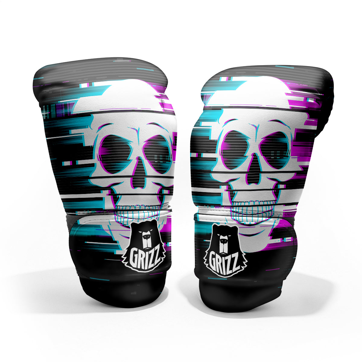 Smiling Skull Glitch Print Pro Boxing Glove