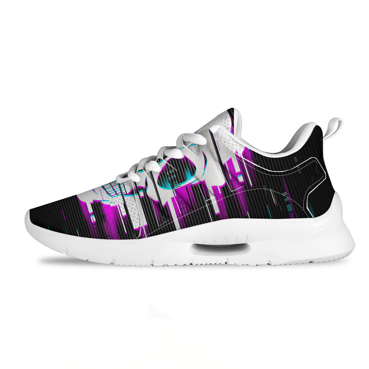 Smiling Skull Glitch Print Tennis Shoes-grizzshop
