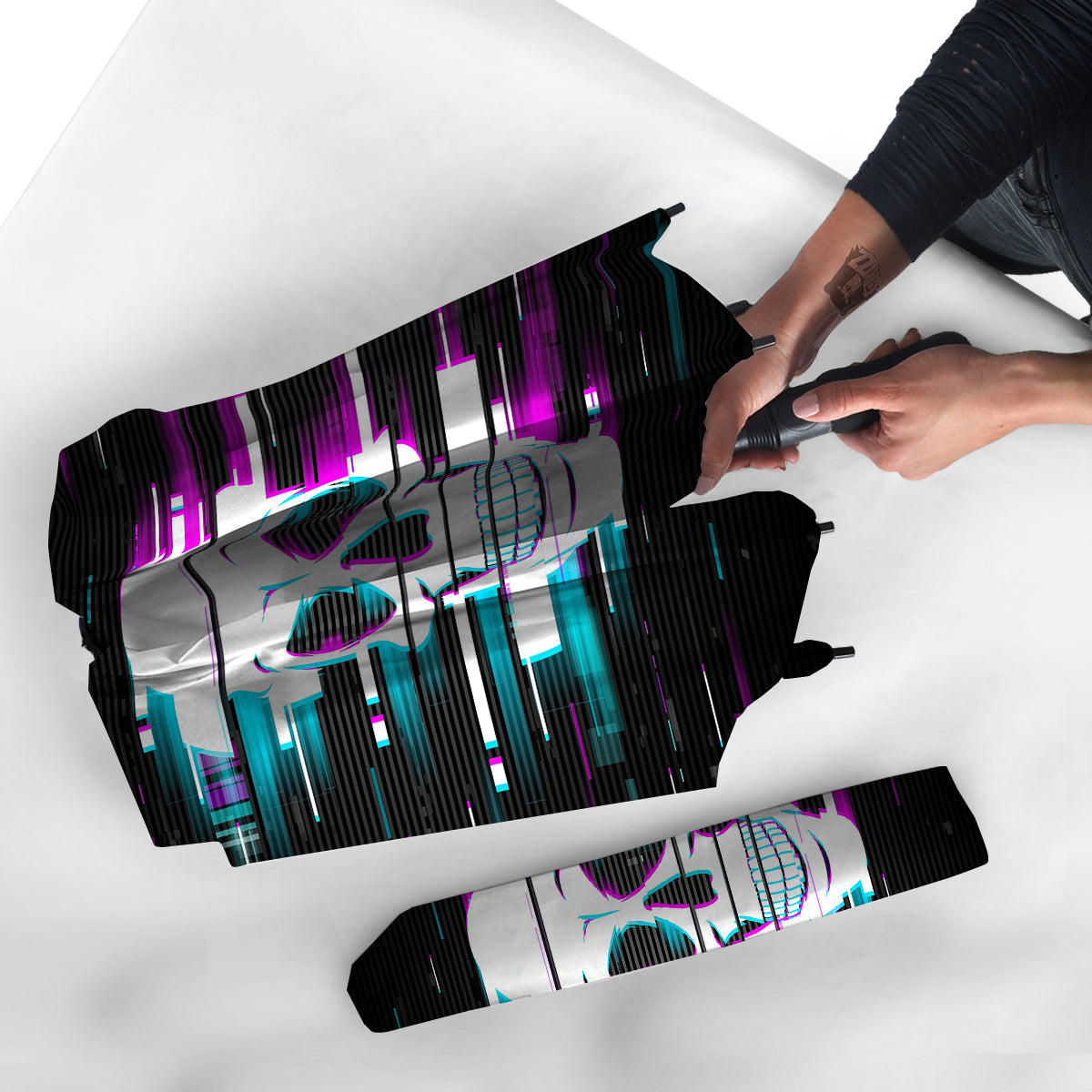 Smiling Skull Glitch Print Umbrella-grizzshop