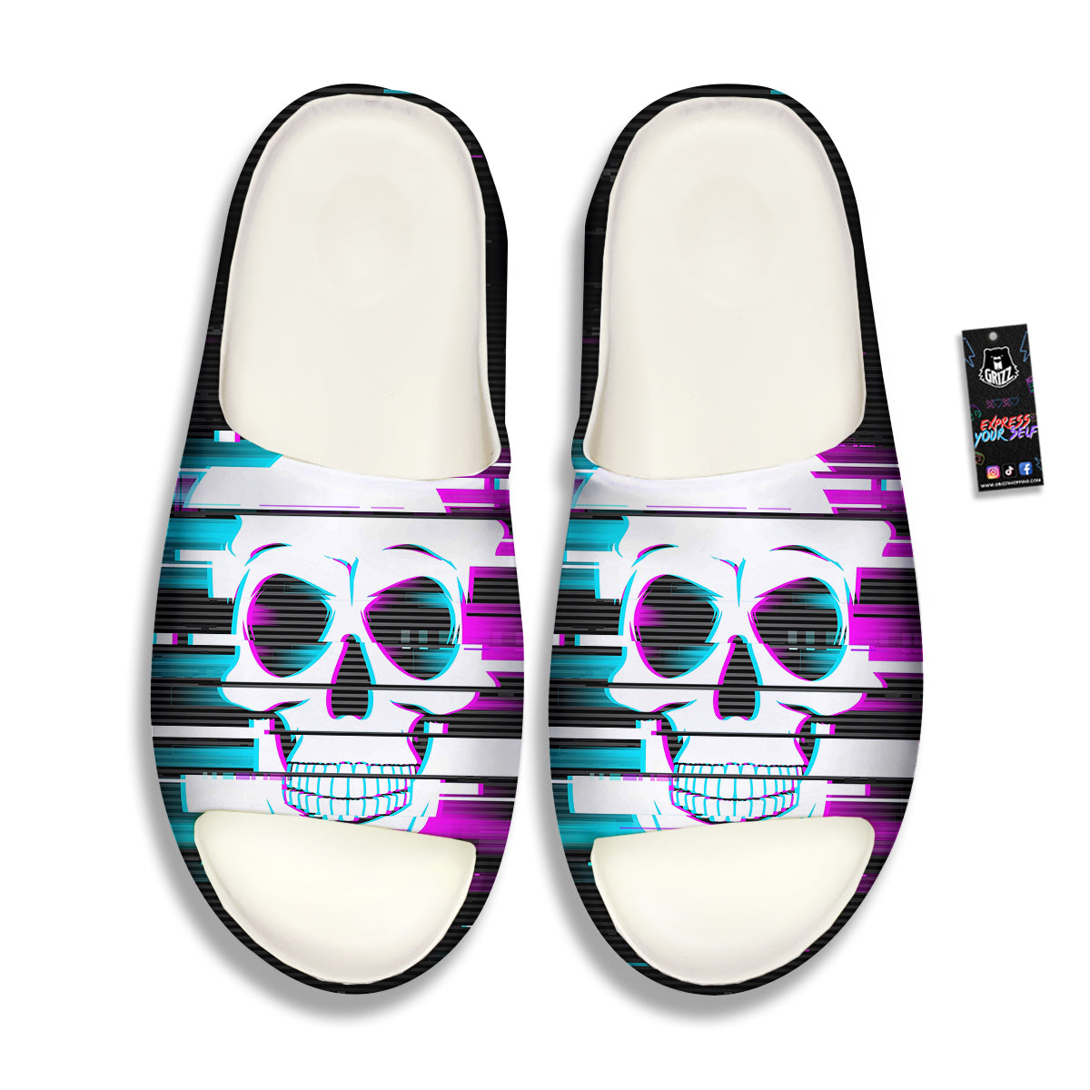 Smiling Skull Glitch Print Sandals-grizzshop