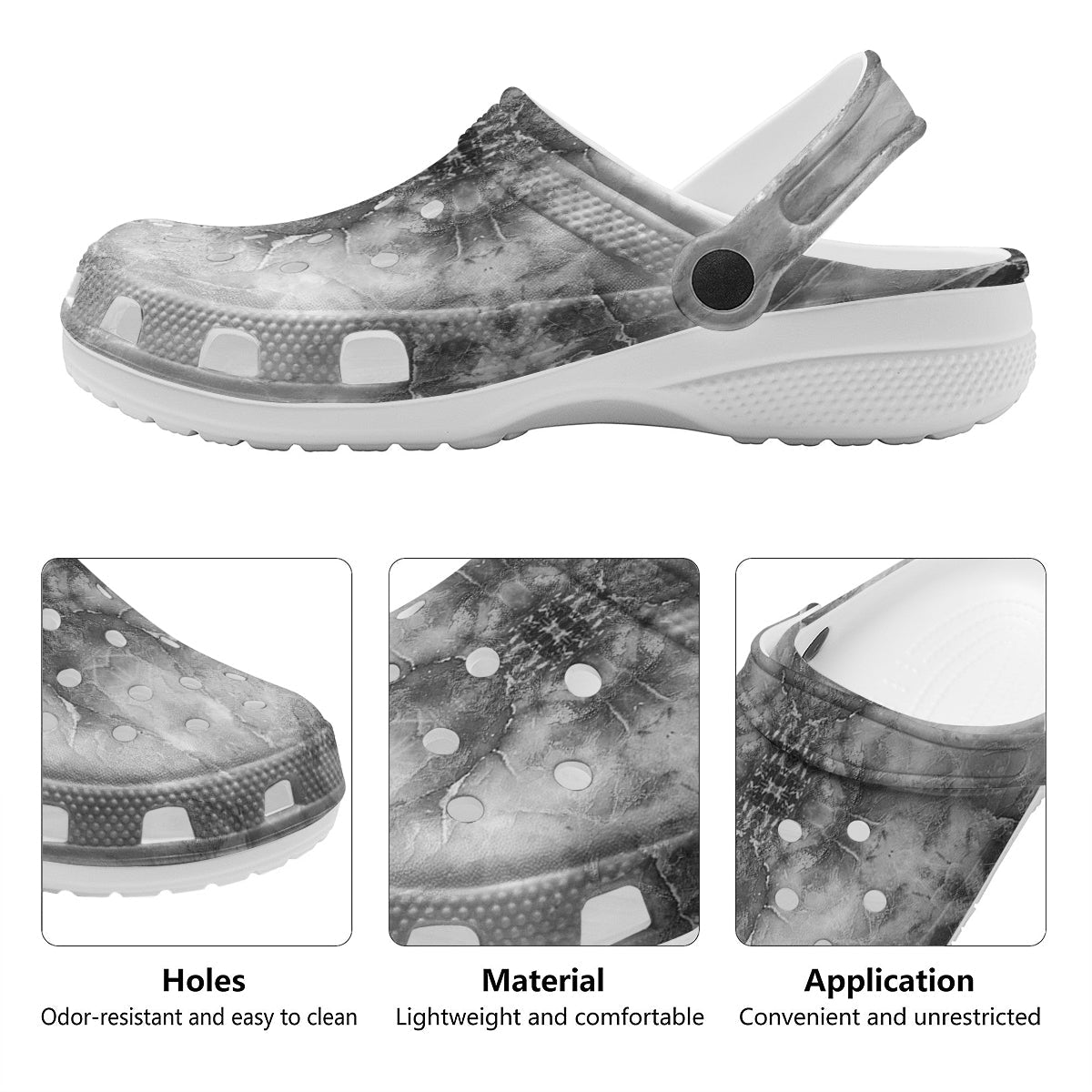 Smoke Marble White Grey Print Pattern Clog-grizzshop