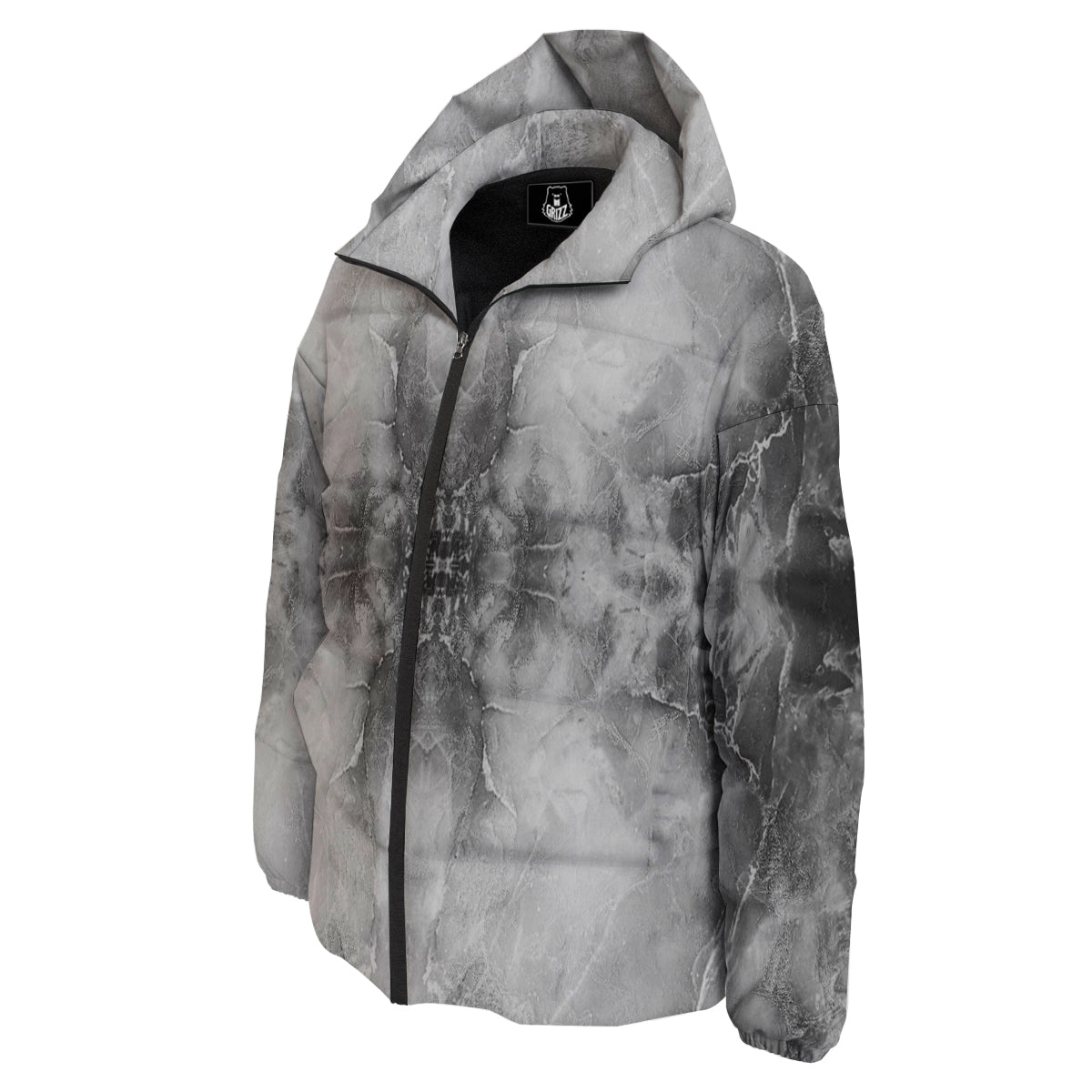 Smoke Marble White Grey Print Pattern Down Jacket-grizzshop