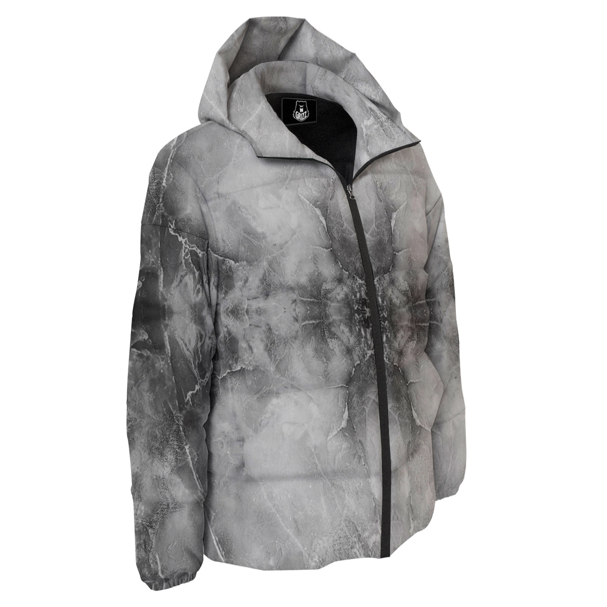Smoke Marble White Grey Print Pattern Down Jacket-grizzshop