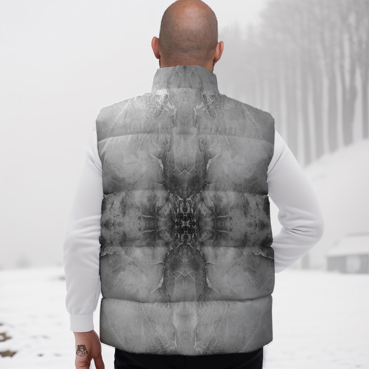 Smoke Marble White Grey Print Pattern Down Vest-grizzshop