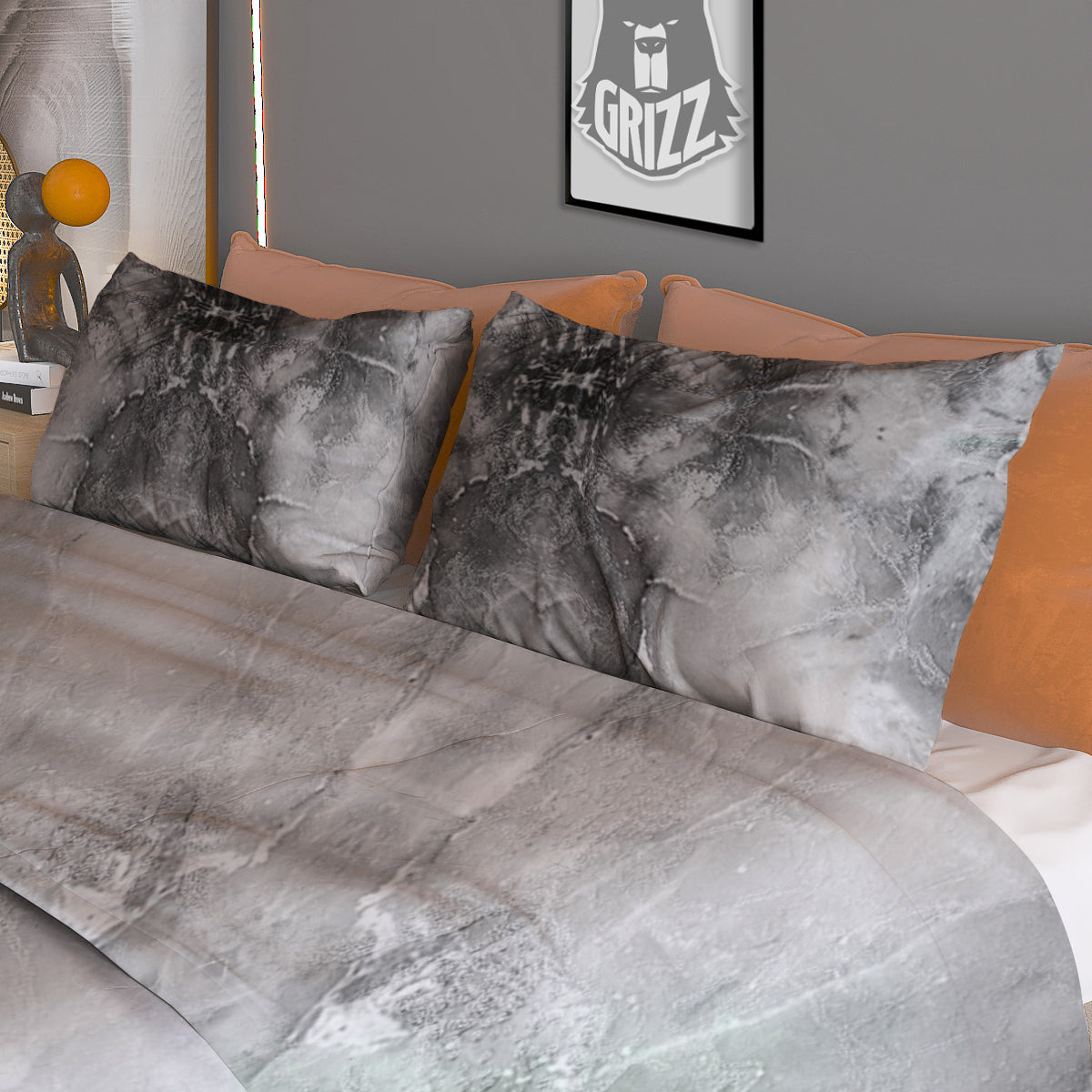 Smoke Marble White Grey Print Pattern Duvet Cover Bedding Set