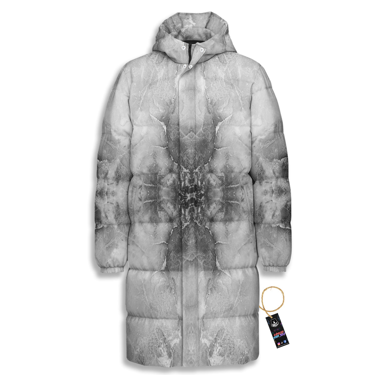 Smoke Marble White Grey Print Pattern Long Down Jacket-grizzshop