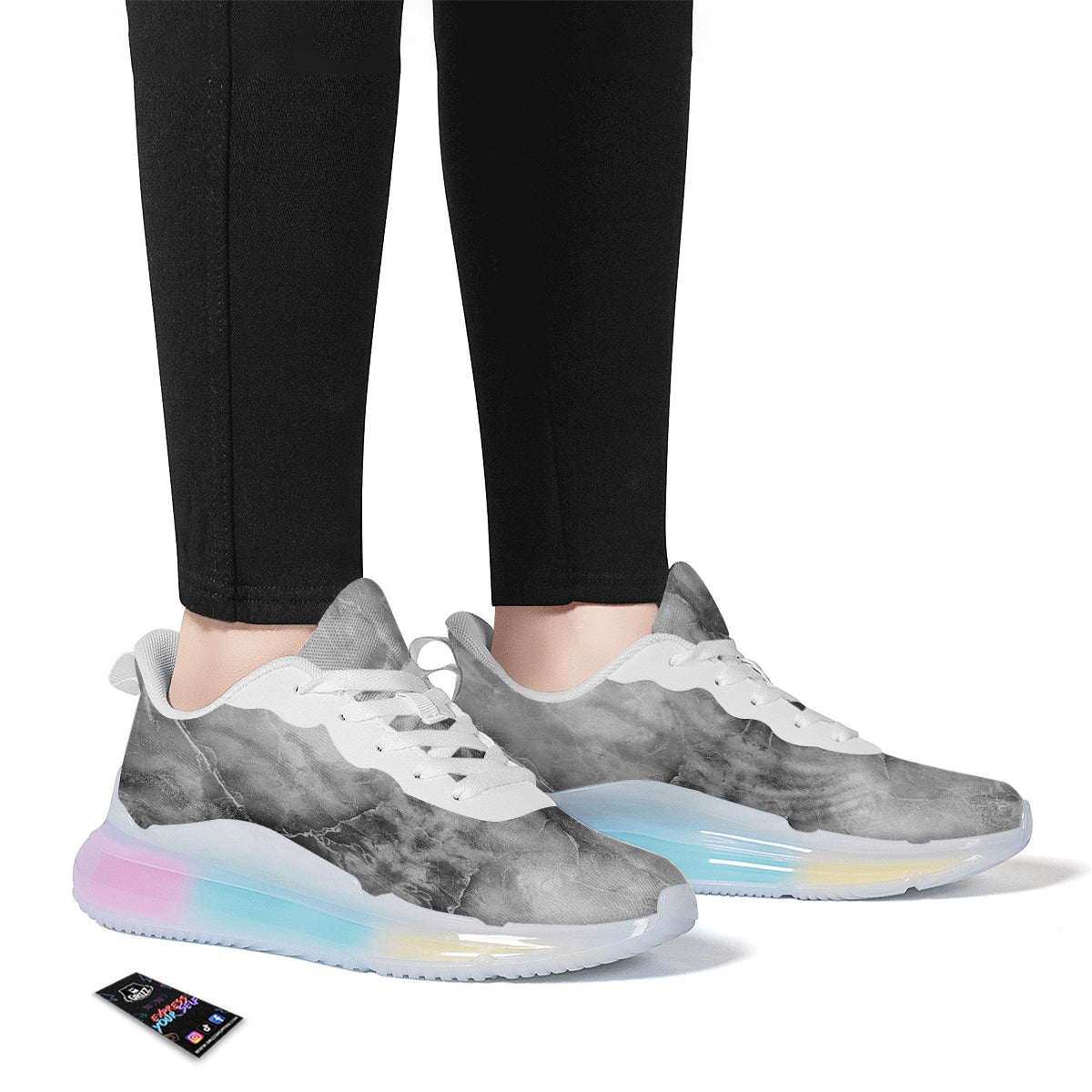 Smoke Marble White Grey Print Pattern Running Sneakers-grizzshop