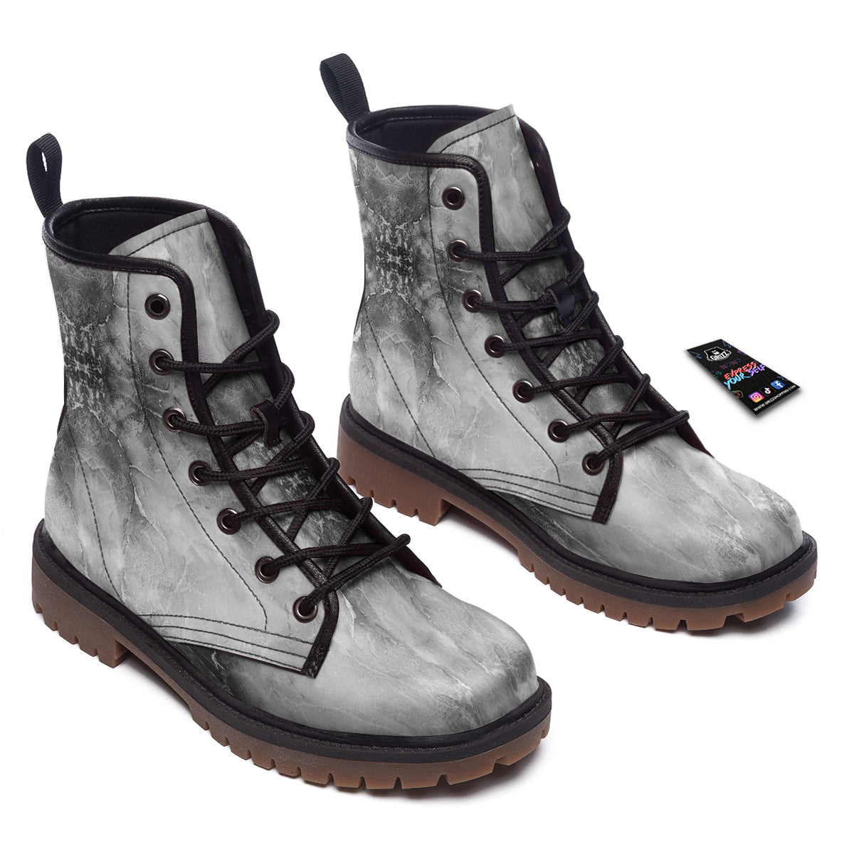 Smoke Marble White Grey Print Pattern Work Boots-grizzshop