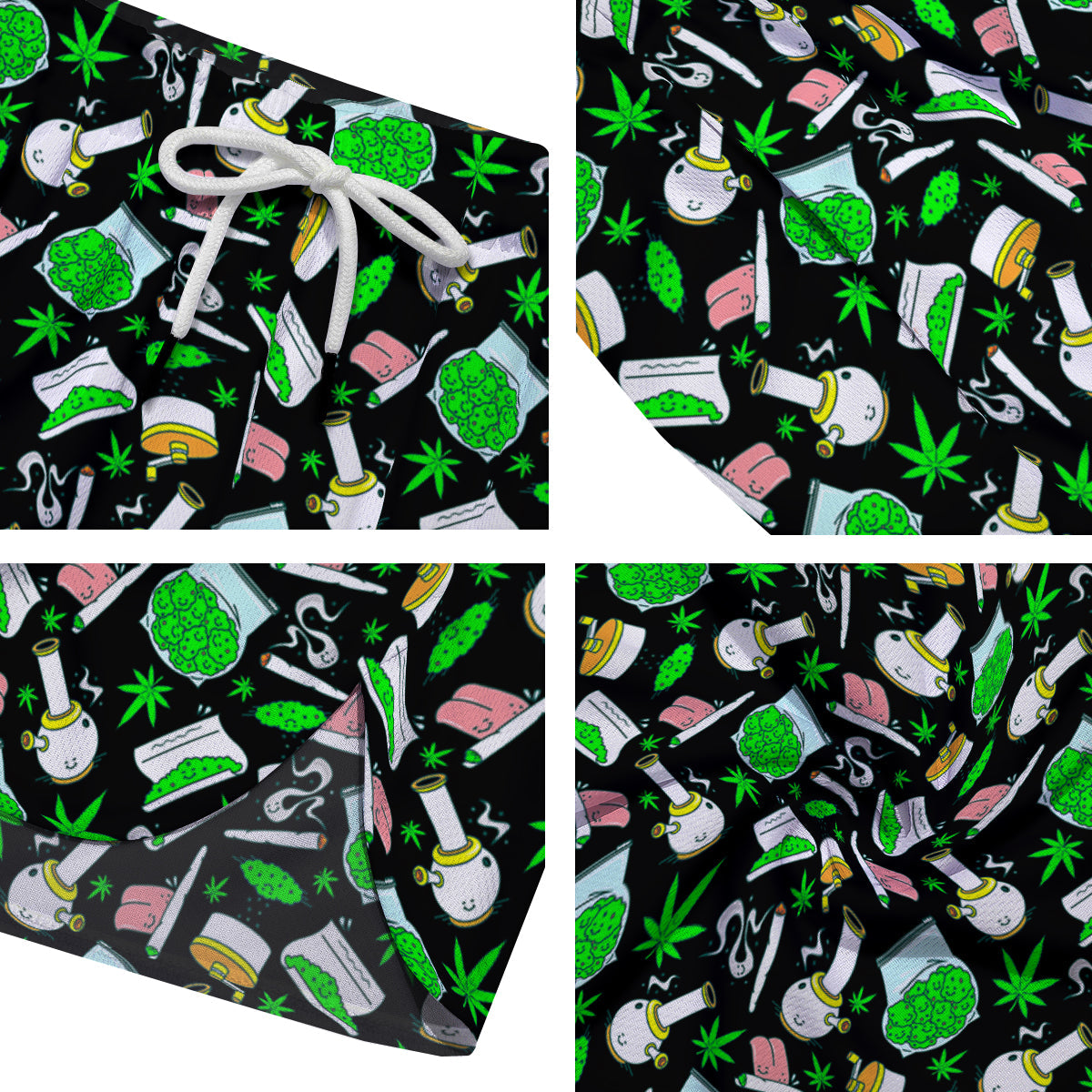 Smoke Weed Green Neon Print Pattern Men's Running Shorts-grizzshop