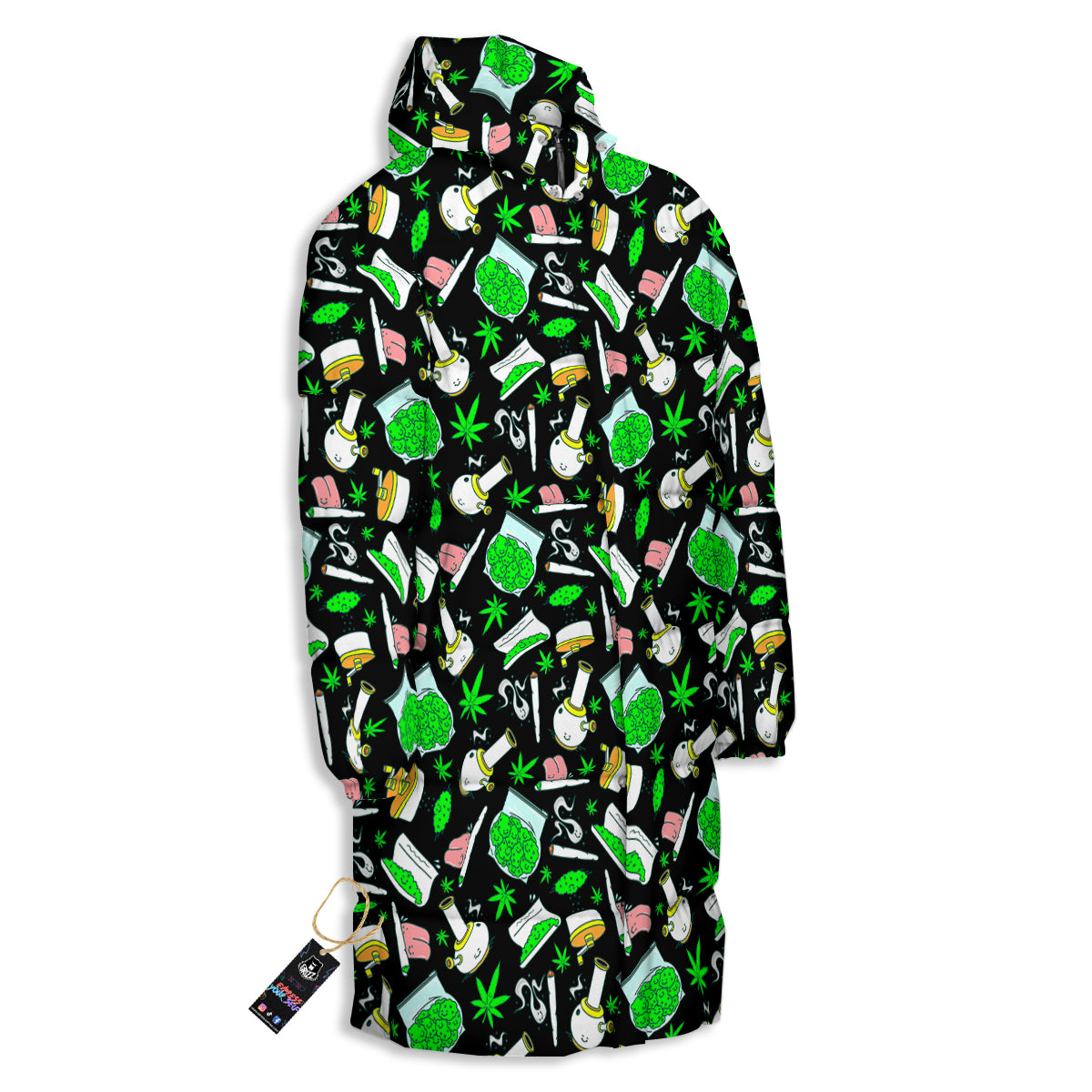 Smoke Weed Green Neon Print Pattern Long Down Jacket