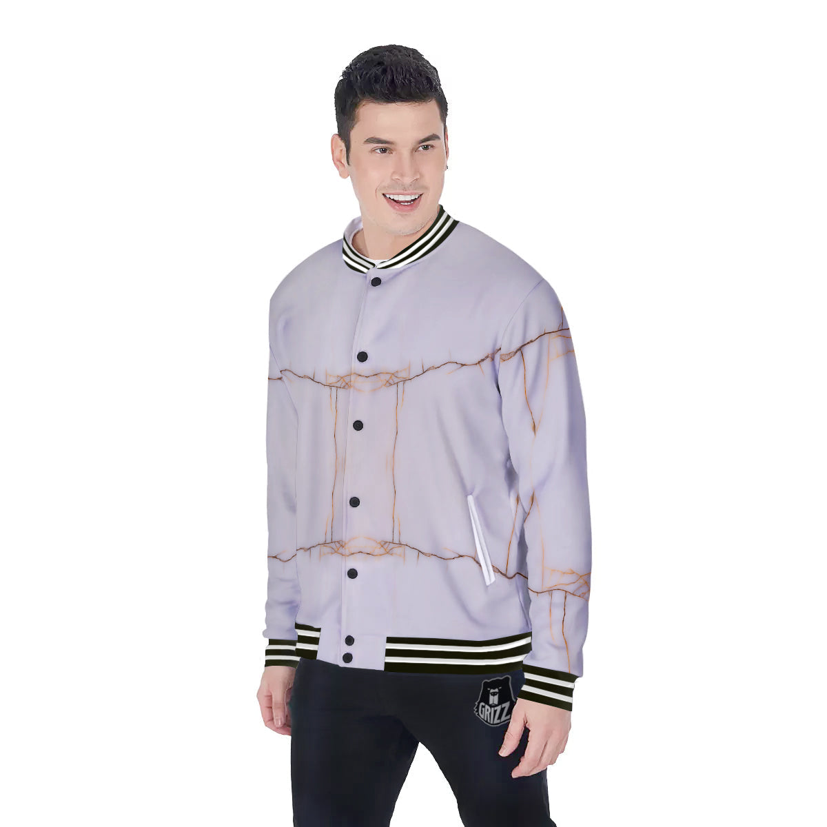 Smooth Marble White Brown Print Pattern Baseball Jacket-grizzshop