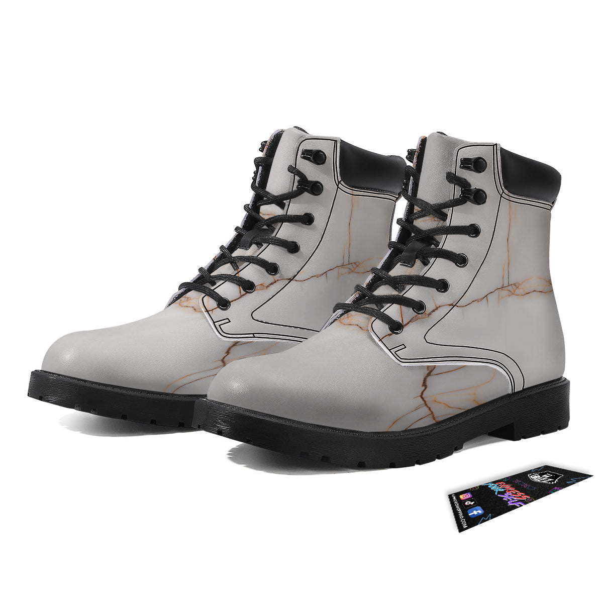 Smooth Marble White Brown Print Pattern Boots-grizzshop
