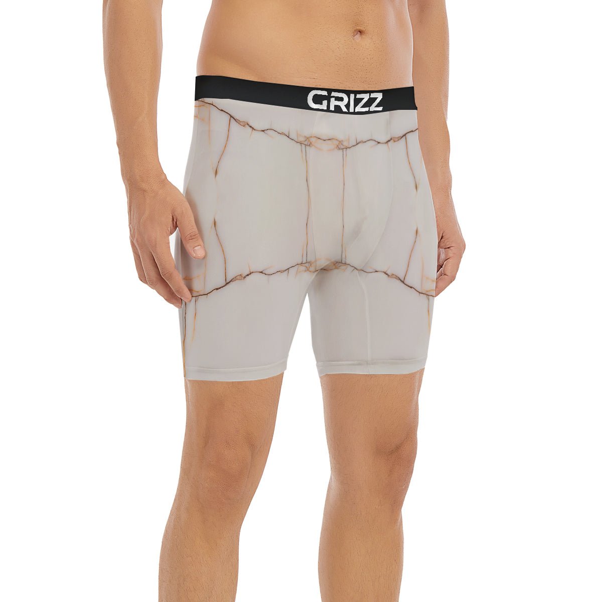 Smooth Marble White Brown Print Pattern Boxer Briefs-grizzshop