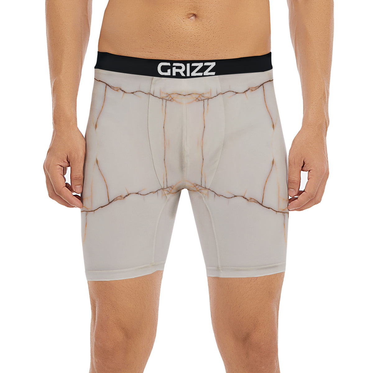 Smooth Marble White Brown Print Pattern Boxer Briefs-grizzshop