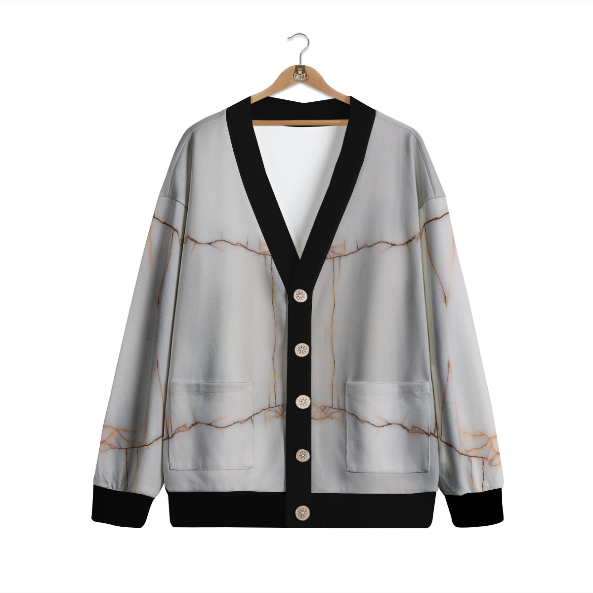 Smooth Marble White Brown Print Pattern Cardigan-grizzshop