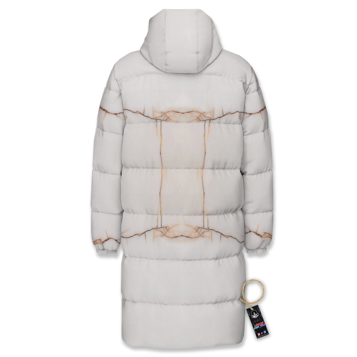 Smooth Marble White Brown Print Pattern Long Down Jacket-grizzshop