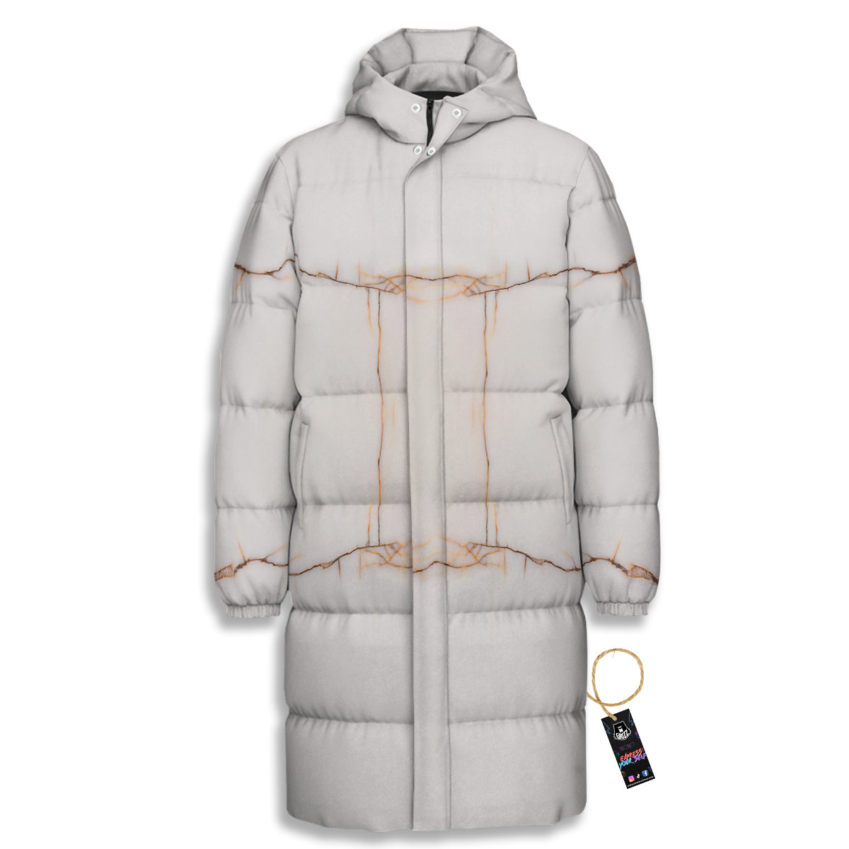 Smooth Marble White Brown Print Pattern Long Down Jacket-grizzshop