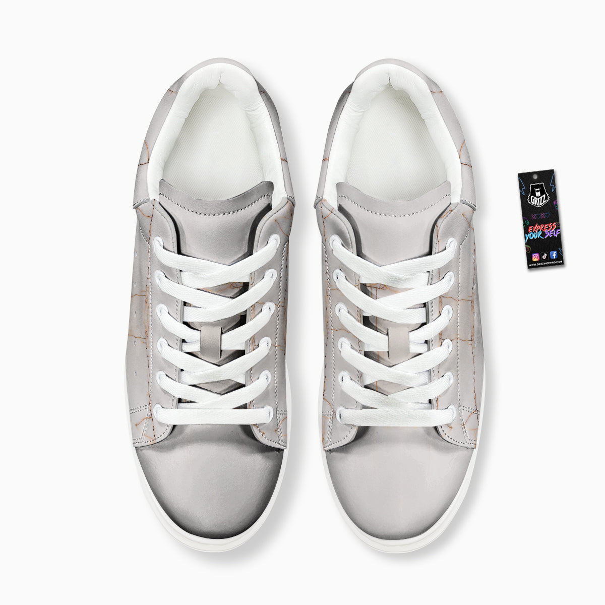 Smooth Marble White Brown Print Pattern Platform Shoes-grizzshop