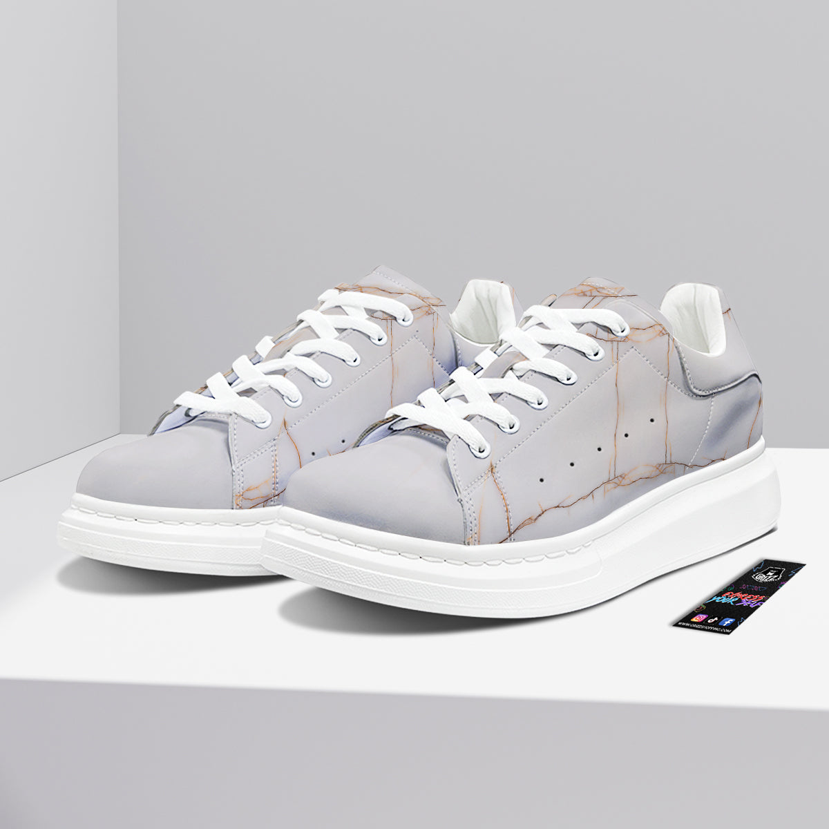 Smooth Marble White Brown Print Pattern Platform Shoes-grizzshop