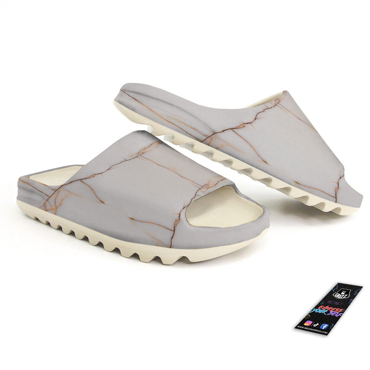 Smooth Marble White Brown Print Pattern Sandals-grizzshop