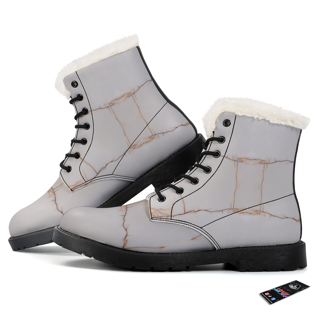 Smooth Marble White Brown Print Pattern Winter Boots-grizzshop
