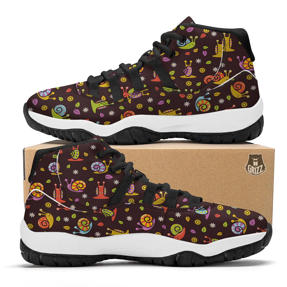 Snail Pattern Print Black Bball Shoes-grizzshop