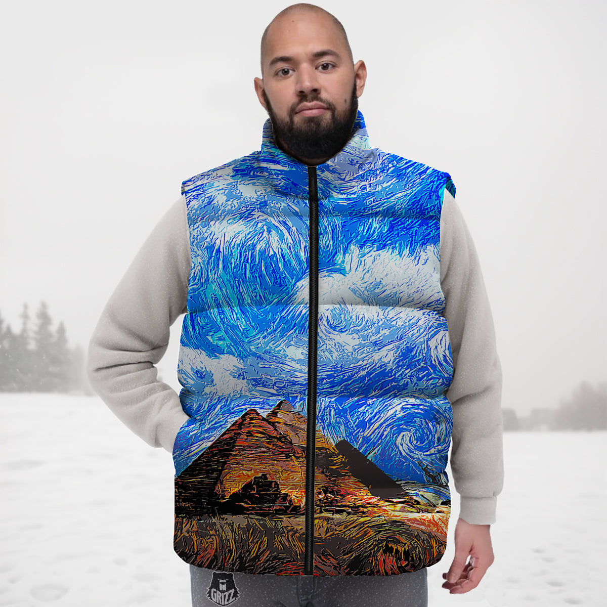 Snail Pattern Print Down Vest-grizzshop