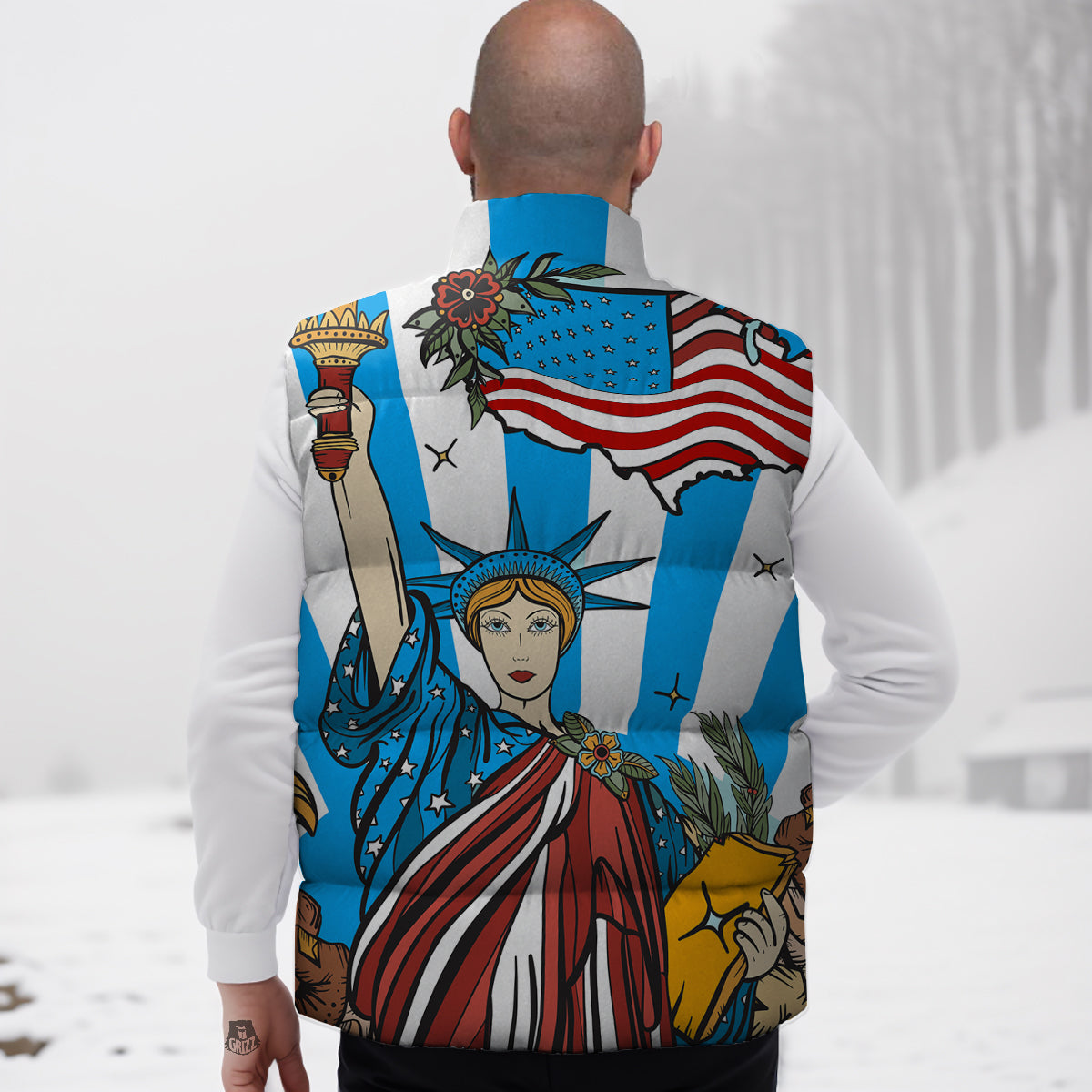 Snail Print Pattern Down Vest-grizzshop