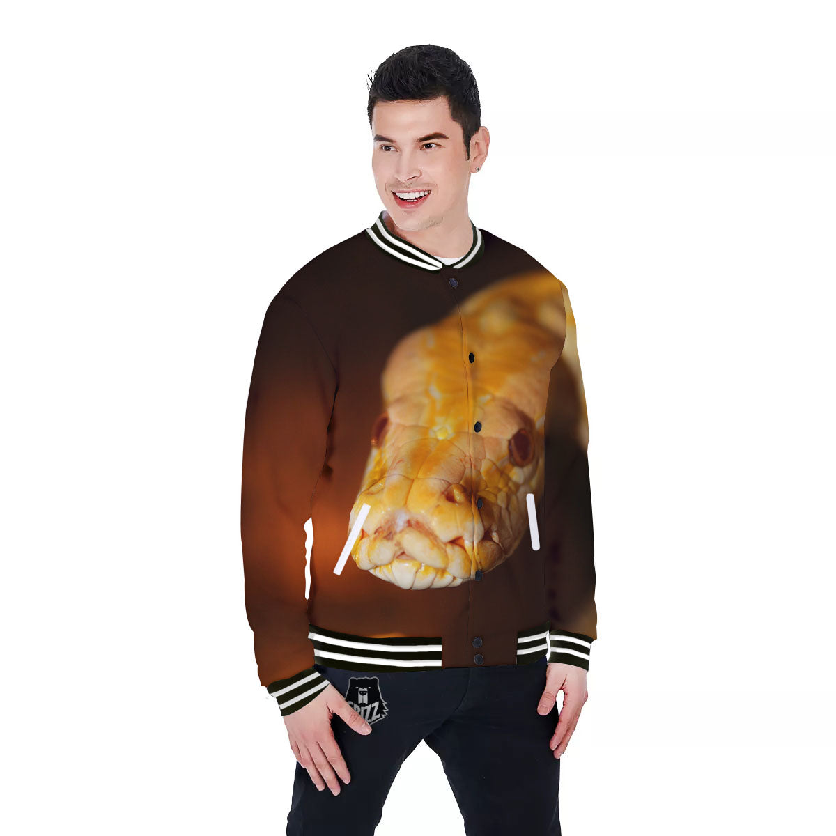 Snake Albino Print Baseball Jacket-grizzshop