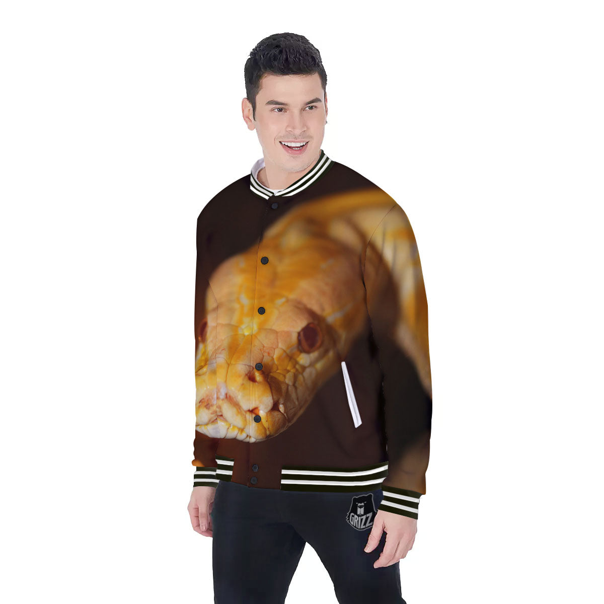 Snake Albino Print Baseball Jacket-grizzshop
