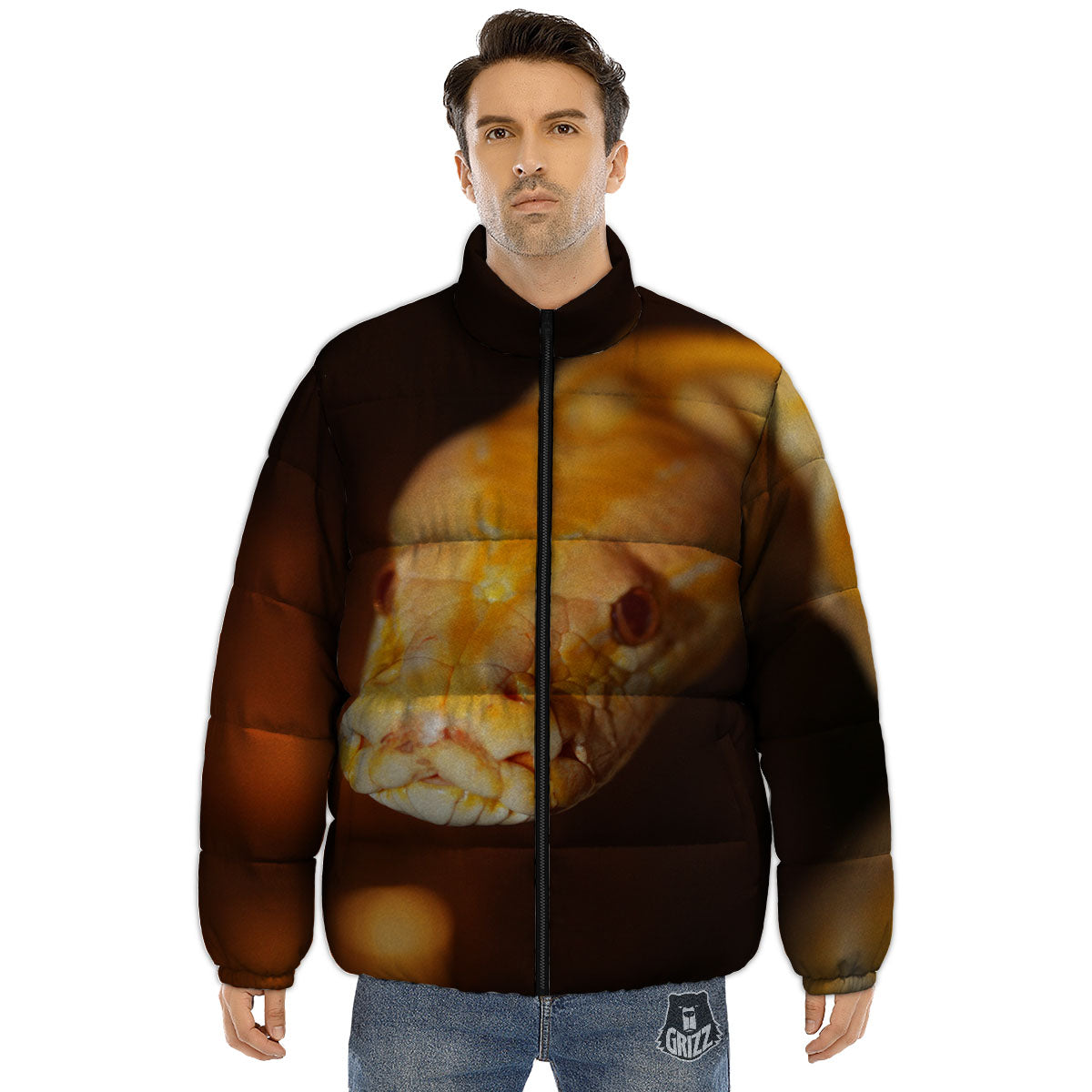 Snake Albino Print Puffer Jacket-grizzshop