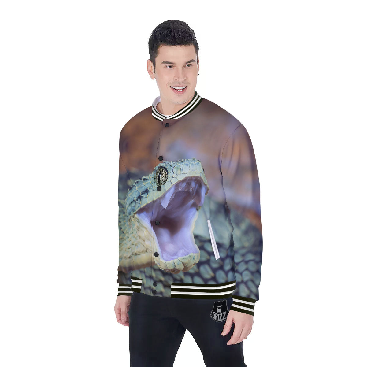 Snake Atheris Nitschei Print Baseball Jacket-grizzshop