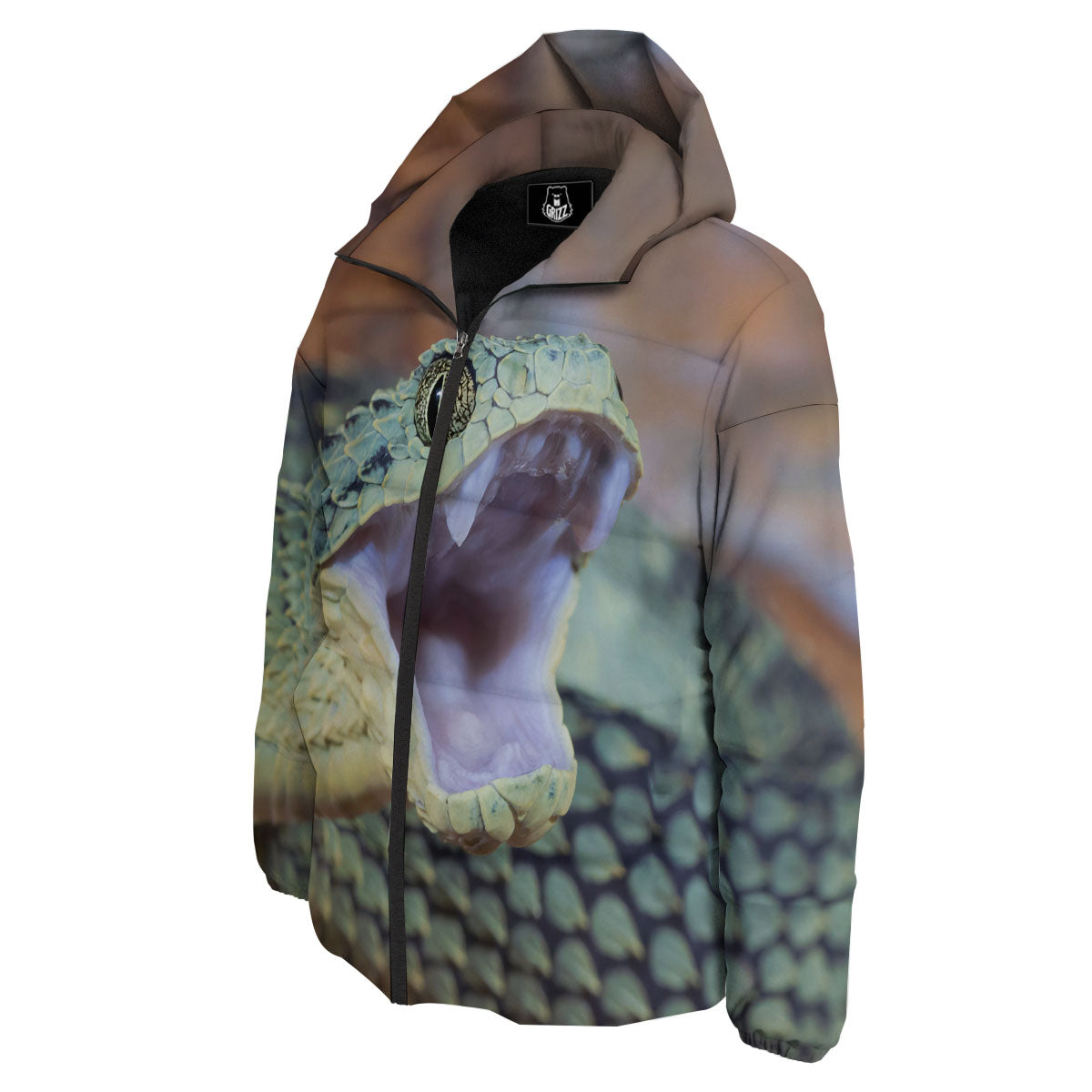 Snake Atheris Nitschei Print Down Jacket-grizzshop