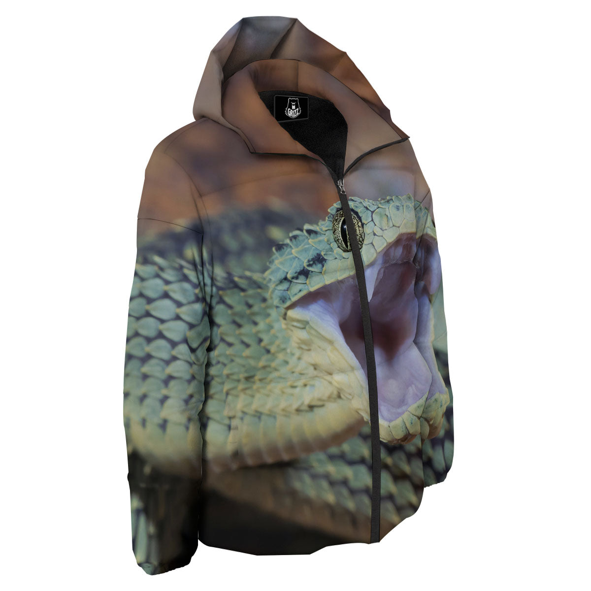 Snake Atheris Nitschei Print Down Jacket-grizzshop