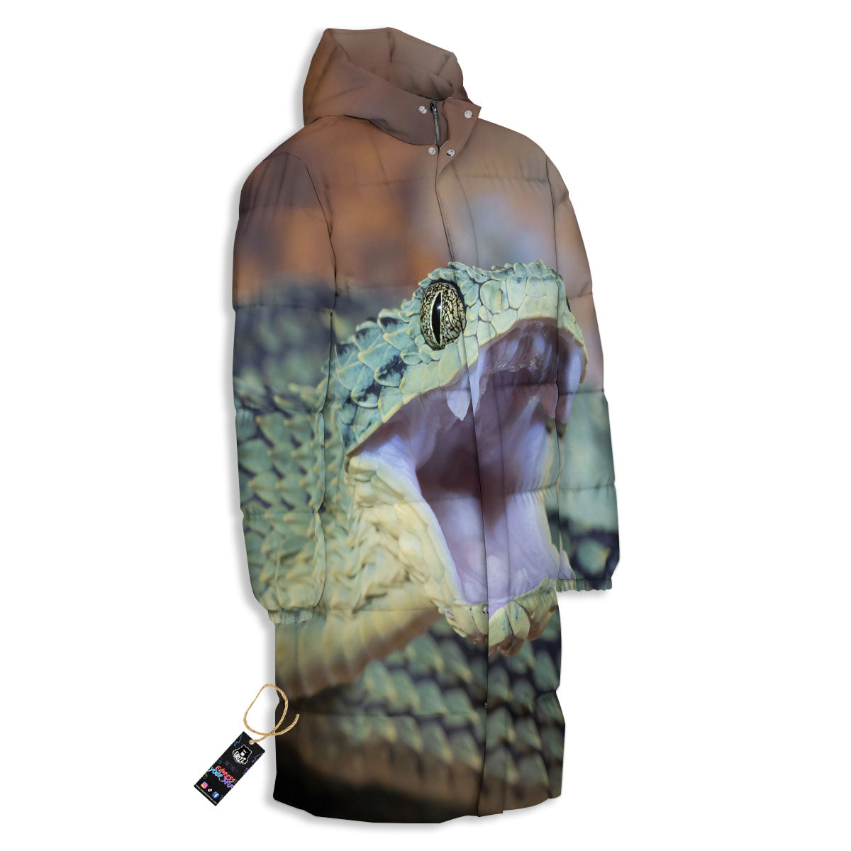 Snake Atheris Nitschei Print Long Down Jacket-grizzshop