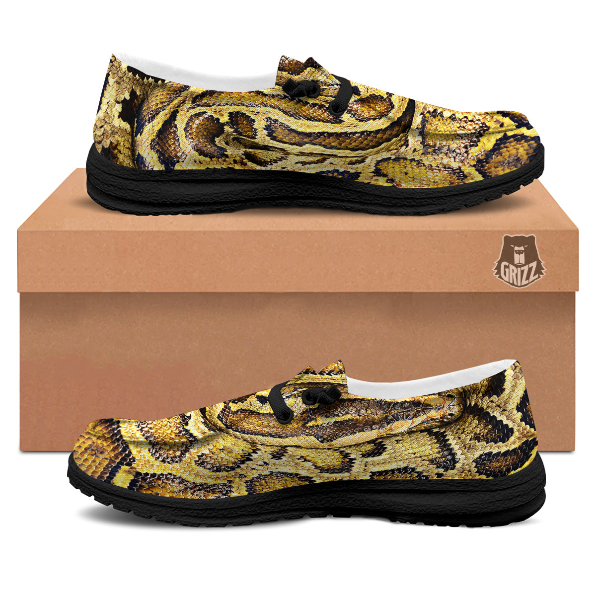 Snake Burmese Python Print Black Loafers-grizzshop