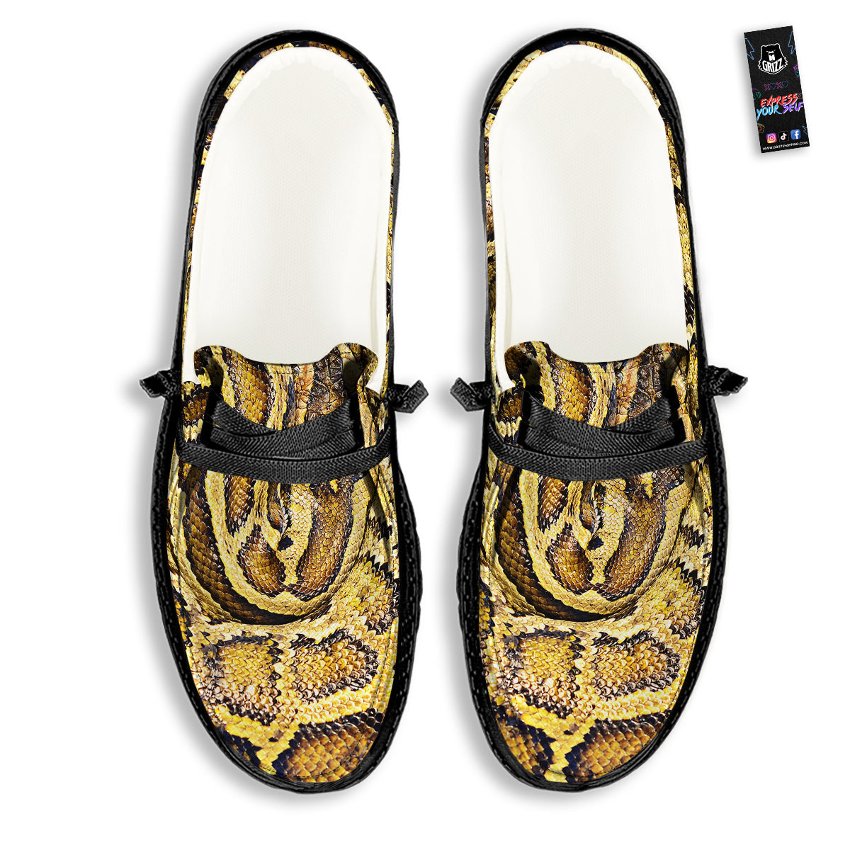 Snake Burmese Python Print Black Loafers-grizzshop