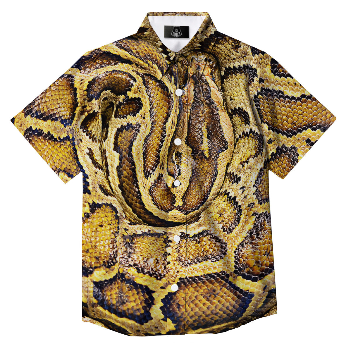 Snake Burmese Python Print Button Up Shirt-grizzshop