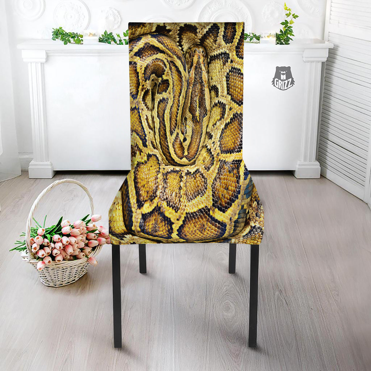 Snake Burmese Python Print Dining Chair Slipcover-grizzshop