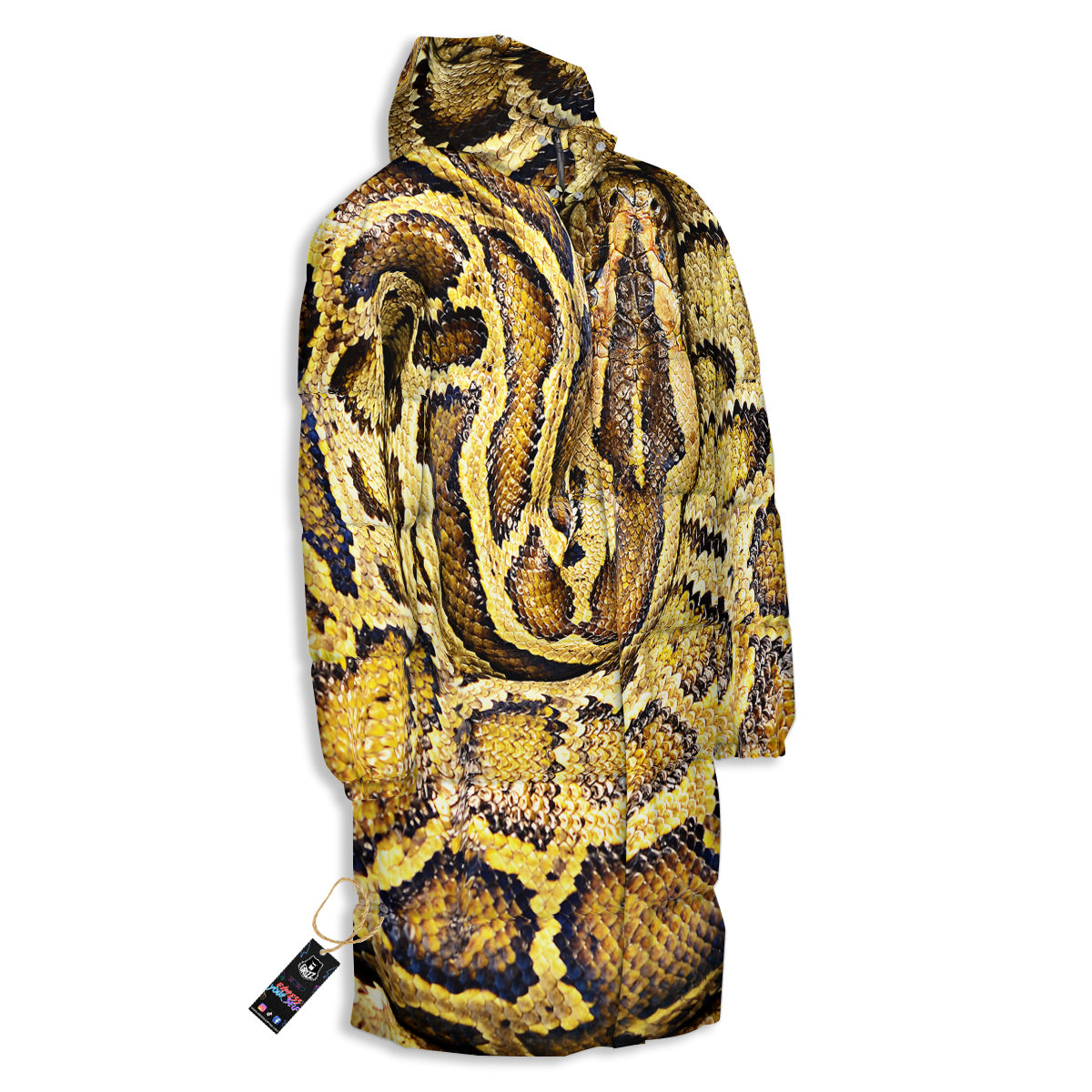 Snake Burmese Python Print Long Down Jacket-grizzshop