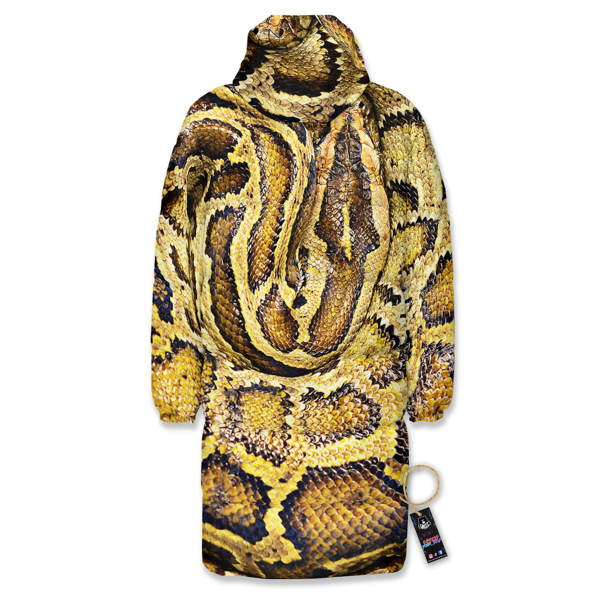 Snake Burmese Python Print Long Down Jacket-grizzshop