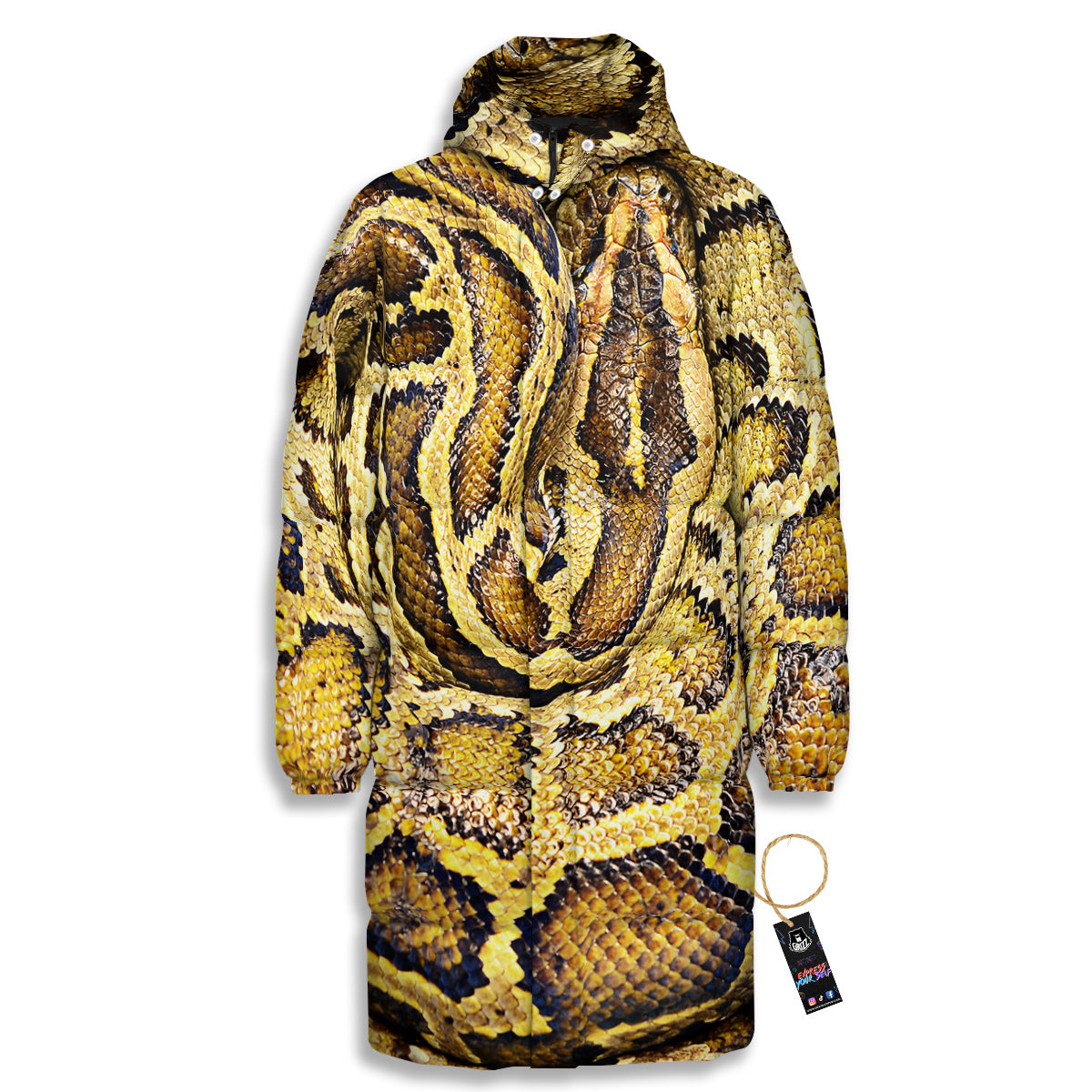 Snake Burmese Python Print Long Down Jacket-grizzshop